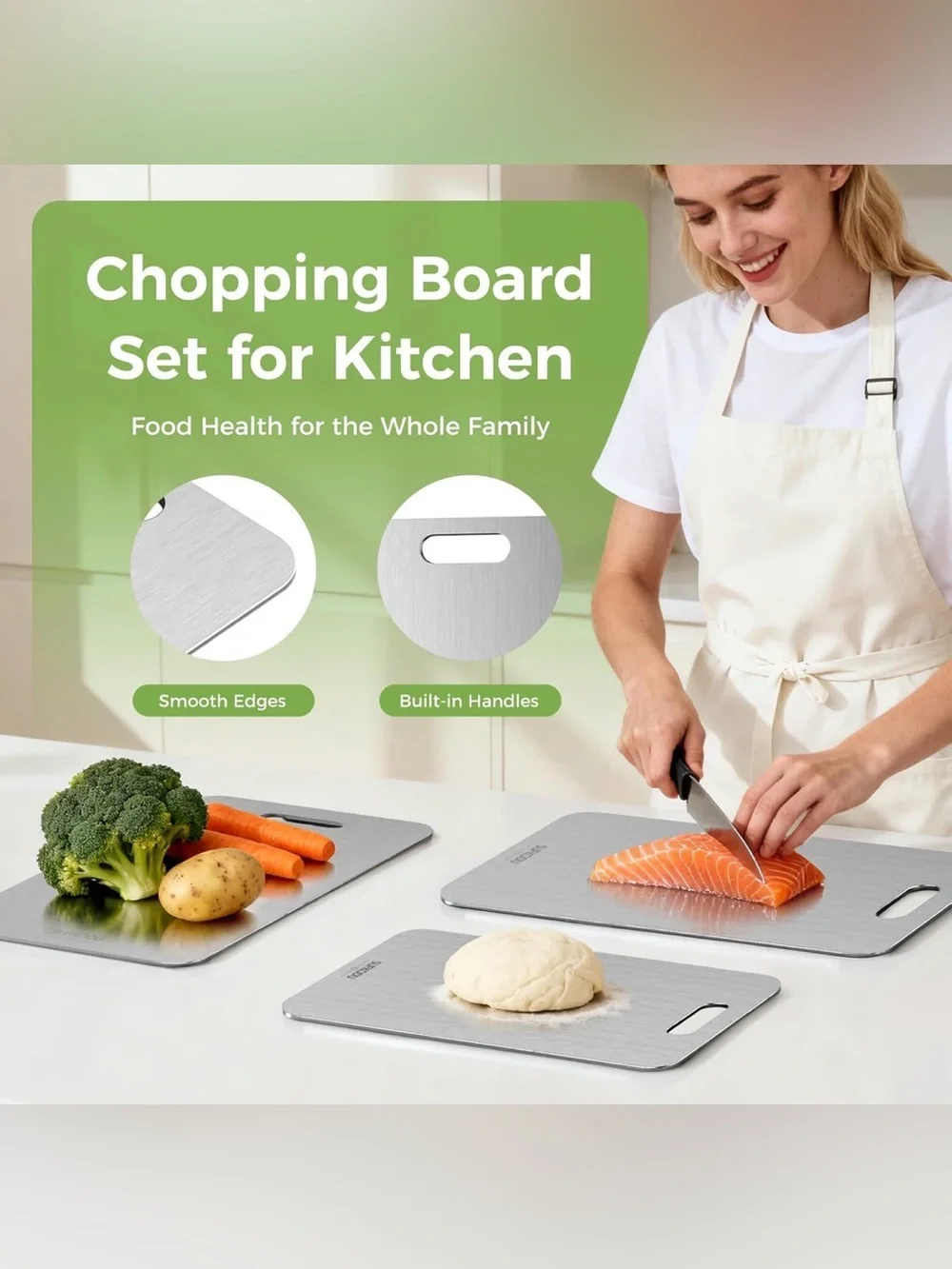 Titanium Cutting Board Set of 3, 100% Double-Sided Titanium Cutting Boards